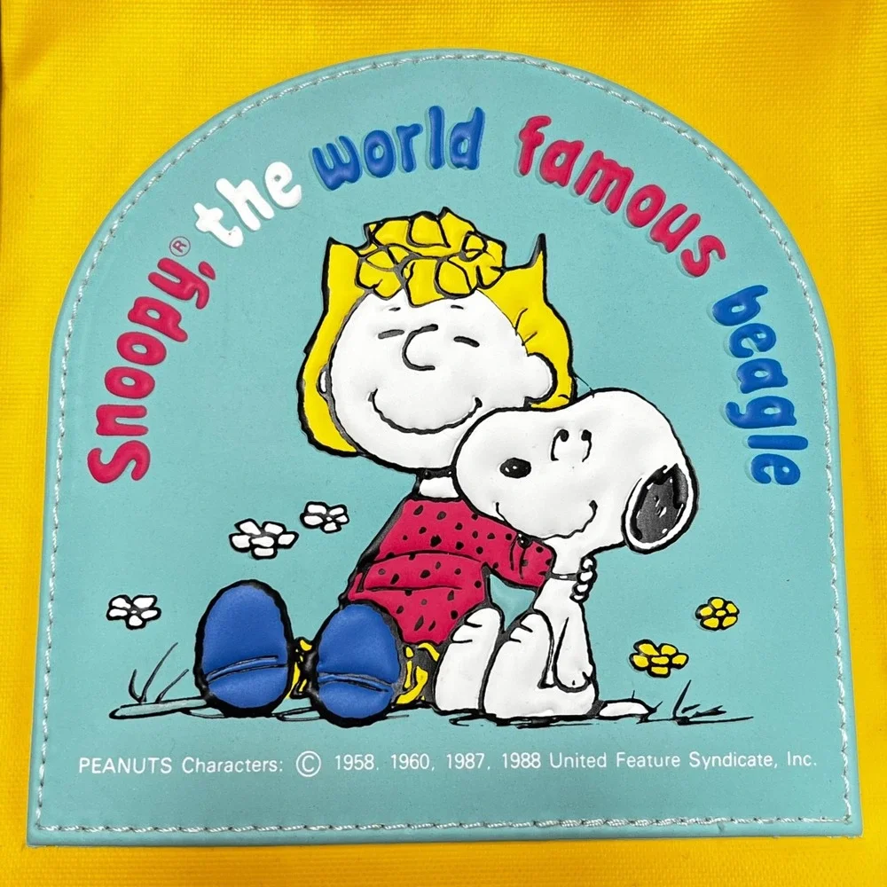1988 Vintage Snoopy Sally Peanuts Backpack‎ Briefcase Yellow Nylon Kids Japan